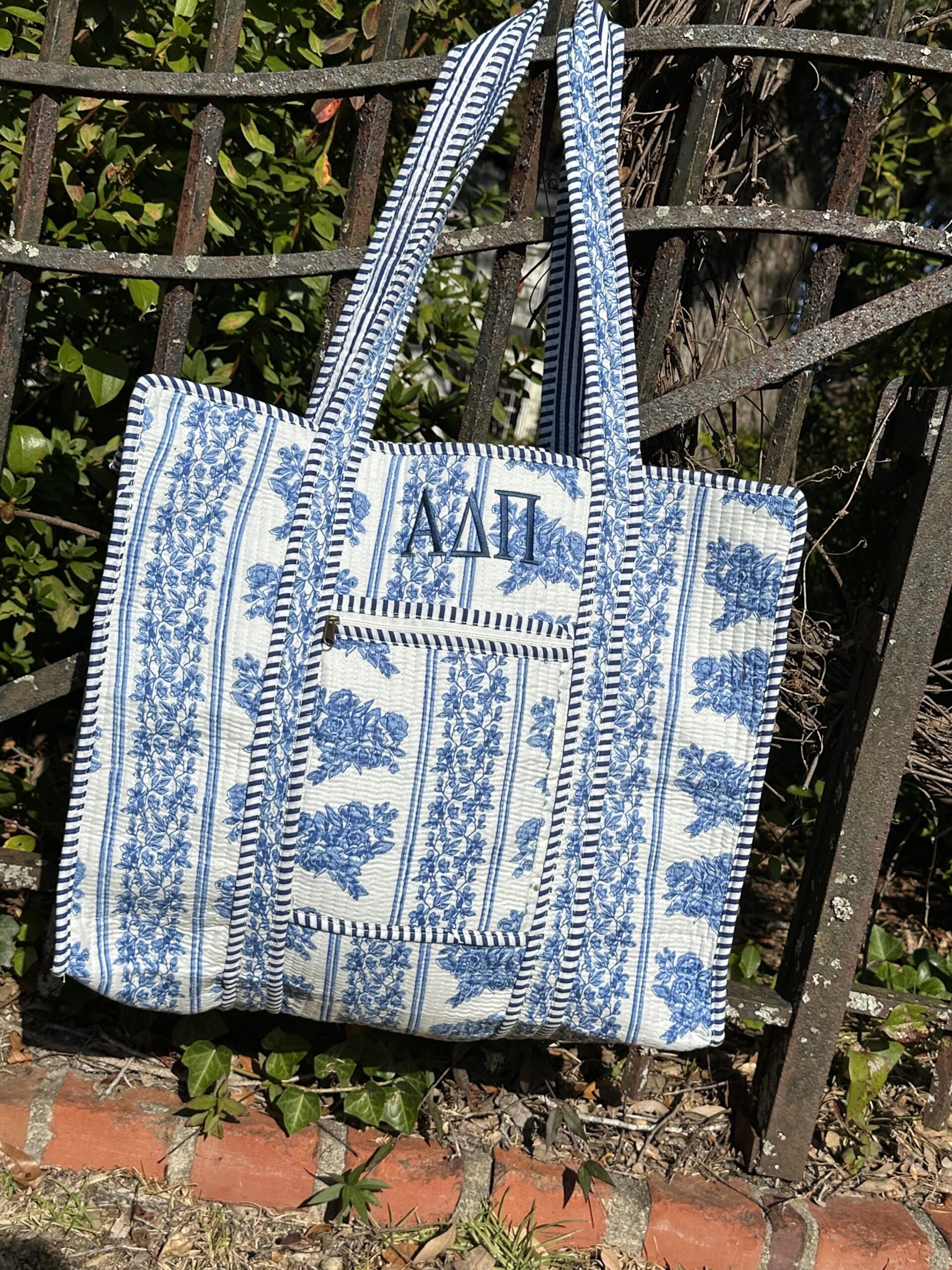 Blue & White Floral Quilted Tote Bag